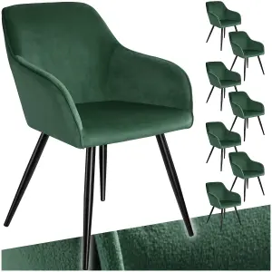 Chair Marilyn - with armrests, padded, velvet look, black steel legs - dark green / black