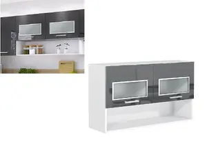 Kitchen Glass Unit Wall Cabinet Cupboard 1000 100 Display Shelf Grey Gloss Luxe