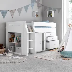 Lacy White Storage Mid Sleeper Bed And Spring Mattress