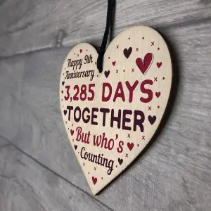 Red Ocean Handmade Wooden Heart Plaque Gift To Celebrate 9th Wedding Anniversary Husband Wife Someone Special Keepsake