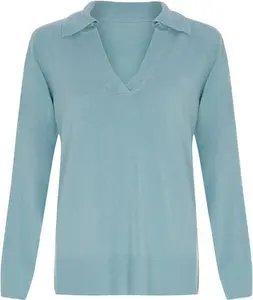 Bonmarche Sage Supersoft V-Neck Collared Jumper, Size: 10