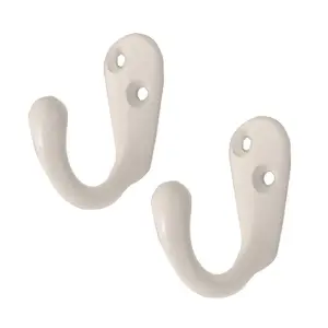 4 x Satin White Single Coat Hooks, Door & Wall Robe Dress Garment Hangers