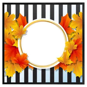 Orange& red autumn leaves on black stripes (Picutre Frame) / 30x30" / Brown