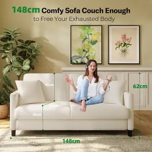 Neche 2 Seater Couch, Teddy Velvet Loveseat Sofa with Extra Deep Seats - Off White