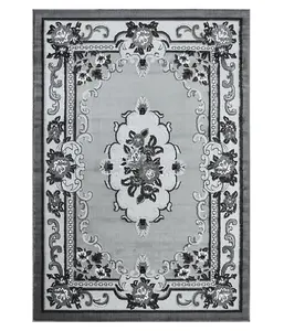 Wadan 80x320 cm Light Grey Gewels Traditional Rug, 10mm Soft Pile Washable Area Rugs, Classic Oriental Rug for Home and Office