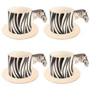 Coffee Tea Cups and Saucers Set of 4 Zebra Mug by Laeto House & Home - INCLUDING FREE DELIVERY