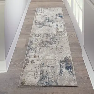 White Blue Modern Easy to Clean Floral Optical/ (3D) Rug For Dining Room Bedroom Living Room-239cm X 300cm