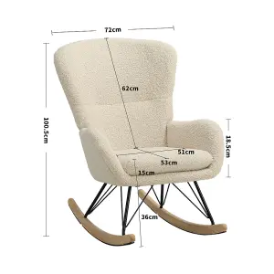 Rocking Chair Faux Wool Upholstered Rocking with Removable Padded Seat and High Back