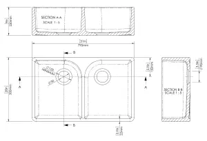 795mm - Fireclay Kitchen Double Bowl Butler Sink with Full Weir - Soft Black