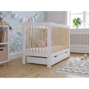 Adwolf Cot Bed with Drawer and Mattress White/Pine