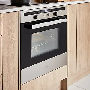 Cooke & Lewis CLPYSTa Built-in Single Pyrolytic Oven - Brushed black & grey stainless steel effect