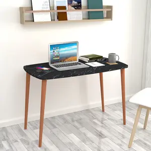 URBNLIVING 105cm Width Black Marble Home Office, Study Computer Desk Solid Modern Wooden With Scandi Legs