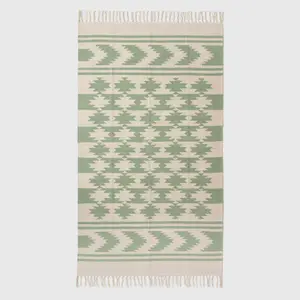 Homescapes Turin Green & Natural Kilim Cotton Rug, 120 x 170 cm