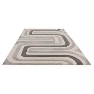 Cream Grey Abstract 13mm Thick Stain-Resistant Rug For Bedroom, Dining Room, Easy to Clean Modern Rug-160cm X 230cm