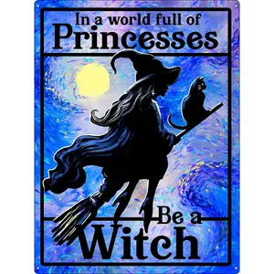 Grindstore In A World Full of Princesses Witch Plaque Blue/Black/Yellow (One Size)