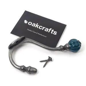 Oakcrafts - Ceramic Tipped Shabby Chic Cast Iron Coat Hook 125mm (Teal) - Pack of 4 Hooks