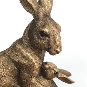 Large (25.5cm /10" high) bronze effect sitting Hare with Baby figurine from the Leonardo Reflections Bronzed range, gift boxed.