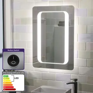 Nes Home LED Illuminated Mirror with Battery Powered Button Switch 500 x 700mm