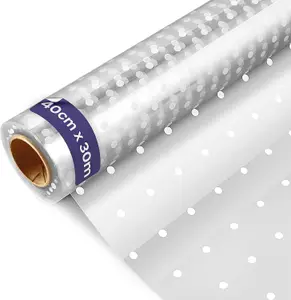 30m Polka Dot Cellophane Wrap Roll for Hampers, Clear Christmas Wrapping Paper for Gifts, Bouquets, & Baskets - 40cm Wide