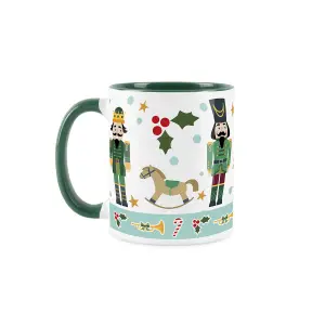 Purely Home Green Christmas Nutcracker Character Coffee Mug - 4x Green & White Ceramic Mugs