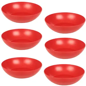 URBNLIVING 20cm Diameter 6 Pcs Red Colour High Quality Deep Round Reusable Solid Colour Plastic Dinner & Picnic Plates