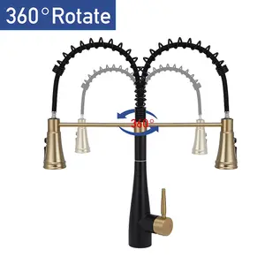 Black and Golden Pre-rinse Pull-Down Swivel Kitchen Mixer Tap Faucet