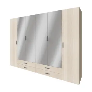 GoodHome Atomia Freestanding Matt oak effect Chipboard Mirrored 8 door Wardrobe (H)2250mm (W)1000mm (D)580mm