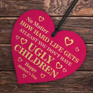 Red Ocean Funny Mothers Day Gift From Son Daughter - Novelty Joke Wooden Heart Mothers Day Gift For Mum - Mother's Day Gifts