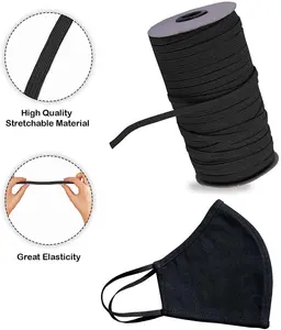 12mm Wide Flat Elastic Band, Stretchable Elastic Cord Flat Tape, Black - 25 metres