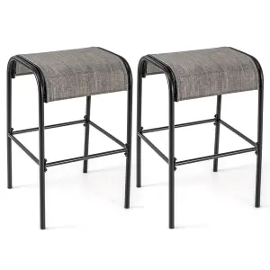 COSTWAY Set of 2 Patio Bar Stools 76 cm Outdoor Metal Bar Height Bistro Stools