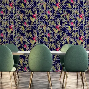 Arthouse Deco Tropical Navy/Gold Wallpaper