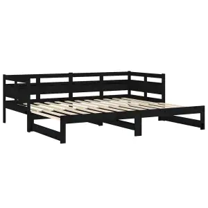 Berkfield Pull-out Day Bed Black Solid Wood Pine 2x(90x190) cm