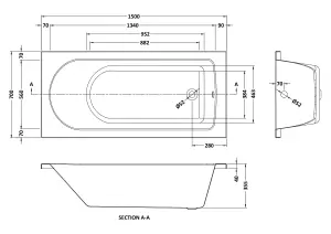 Round Single Ended Straight Shower Bath with Leg Set - 1500mm x 700mm