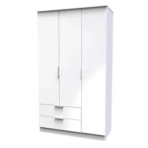 Poole Triple Wardrobe with 2 Drawers in White Gloss (Ready Assembled)