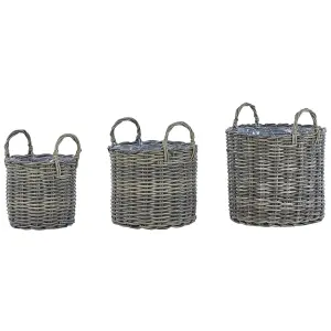 Set of 3 Plant Pots NIKITI PE Rattan Taupe