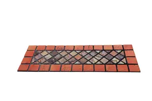 Nicoman Elegant Tile Mat Barrier Doormat Eco-Friendly Scrape and Non-Slip Indoor/Outdoor Door Mat, Narrow 75x25cm, Red Border