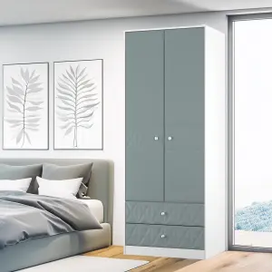 San Jose Ready assembled Contemporary Duck egg blue & white 2 Drawer Tall Double Wardrobe (H)1960mm (W)740mm (D)520mm