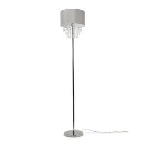 ValueLights Lulu Grey Fabric Floor Lamp with Acrylic Jewel Droplet Drum Shade