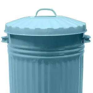 Slim Metal Bin with Dustbin Lid Straight Sided Retro Bin, Animal Feed - Duck Egg Blue 55L