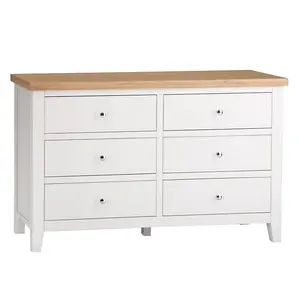 6 Drawer Chest - L130 x W42 x H82 cm - White