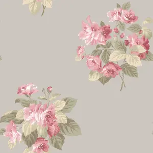 Galerie Secret Garden Taupe/Pink Floral Bouquet Wallpaper Roll