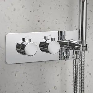 Deva Chrome Thermostatic Concealed Valve Shower Mixer - Dual Outlets Double Push Button Bath Mixer With Hot Stop 5 Year Warranty