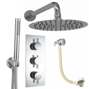 ENKI Venice Chrome Round Wall Fixed Thermostatic Handheld Shower Set SH0203 8"