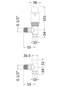 Luxury Angled Thermostatic Radiator Valves, Sold in Pairs - Chrome