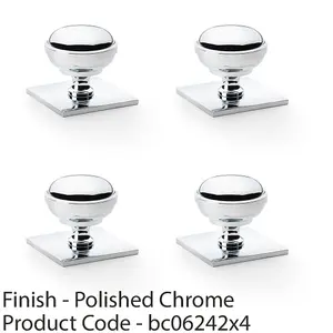 4 PACK - Classic Round Cabinet Door Knob & Matching Backplate Polished Chrome 38mm Handle