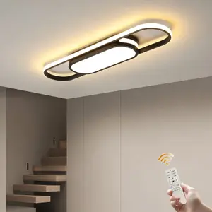 Garwarm Flush Mount Ceiling Lights Dimmable Black LED Ceiling Lamp with Remote Control Acrylic Linear Ceiling Lighting