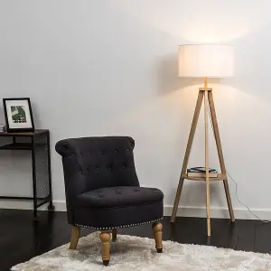 ValueLights Morrigan Light Wood Tripod Design Floor Lamp with Storage Shelf & White Drum Shade - Includes 6w LED Bulb 3000K