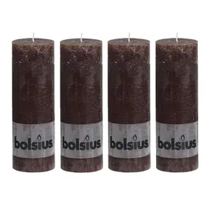 Bolsius 4PC Dark Brown Rustic Pillar Candles 190 x 68mm