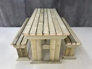 Yews Picnic Bench - Wooden Garden Table and Bench Set (6ft, Natural finish)