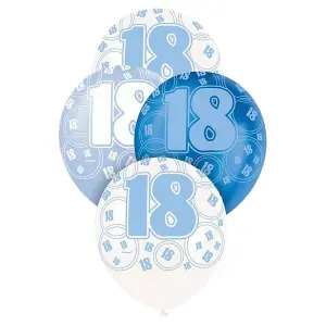 Unique Party Latex Glitz 18th Balloons (Pack of 6) Royal Blue/White/Baby Blue (One Size)